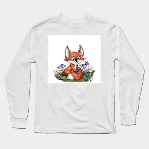 Little red fox Long Sleeve T-Shirt by Artofokan